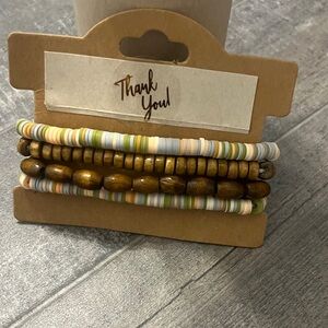 Stacked Beaded Bracelet Set in Olive Green and Neutral Tones